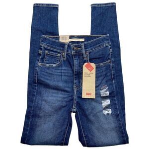 Levi's Mile High Super Skinny Jeans Women's 00 24 Blue Ripped Distressed Stretch
